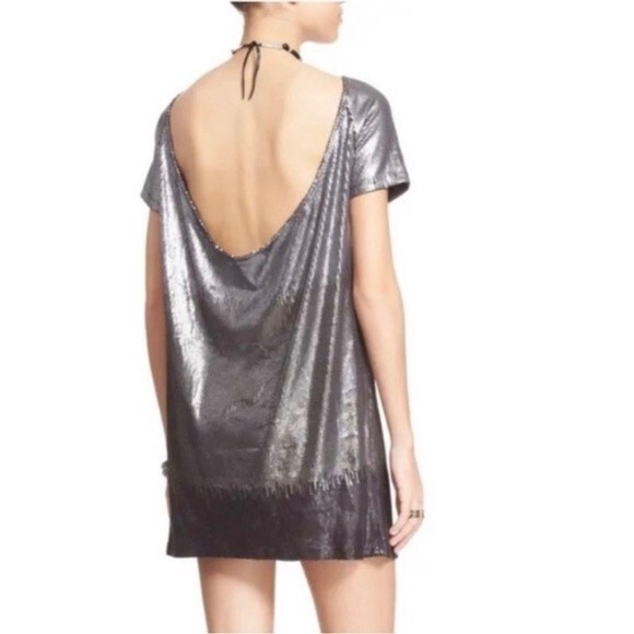 Free People Drenched In Sequins Dress Silver Gunmetal Metallic Combo Size Large - Picture 4 of 14